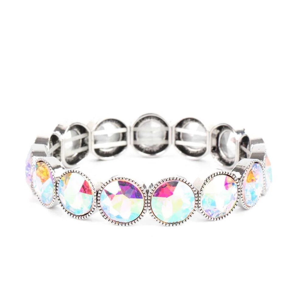 Elegant Silver and Iridescent Stretch Bracelet